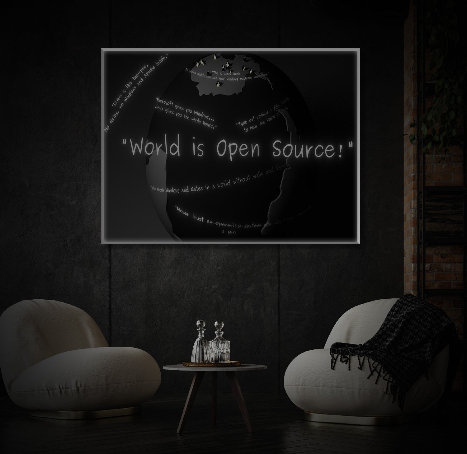 " World Is Open Source " LED Leuchtbild