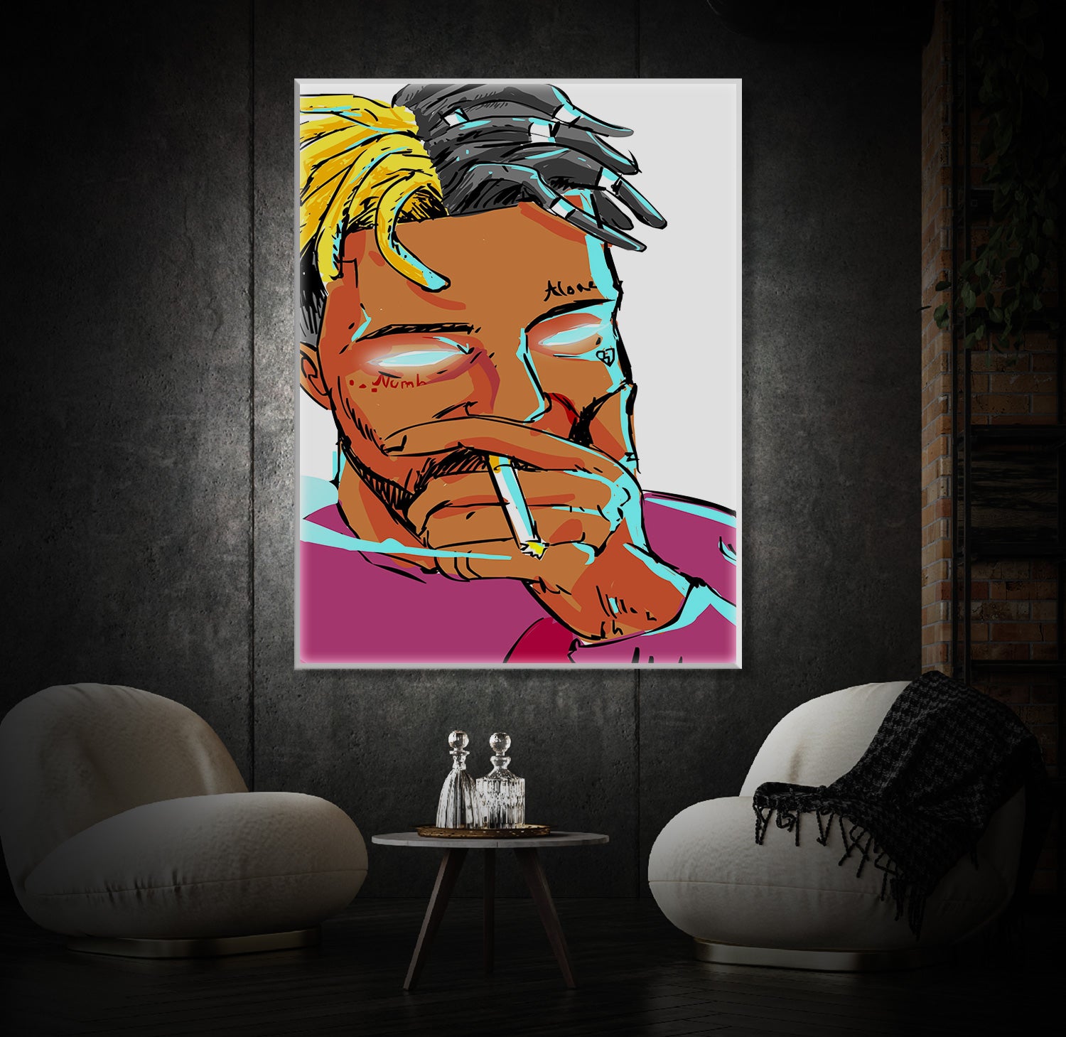 " Anime Typ Whit Cigarette" LED Leuchtbild