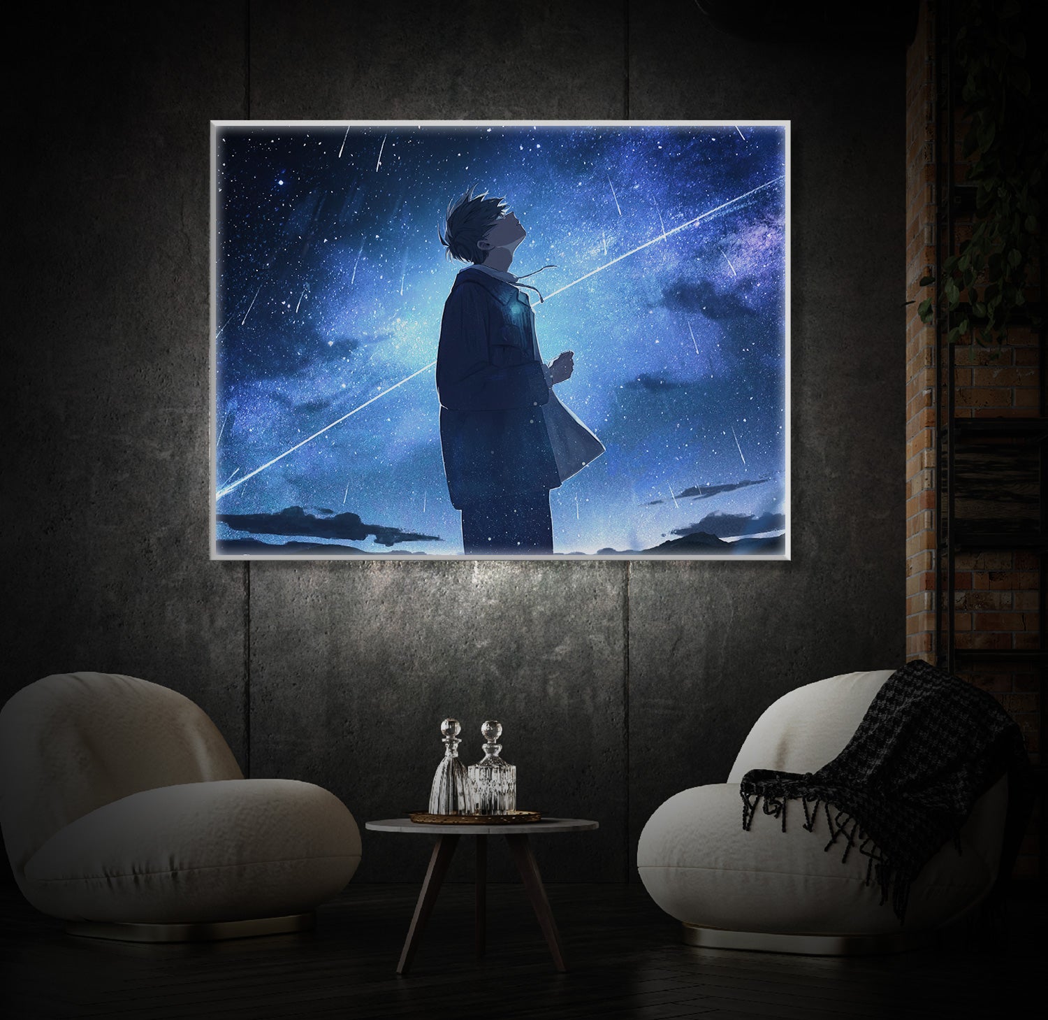 " Anime Boy Alone Night" LED Leuchtbild