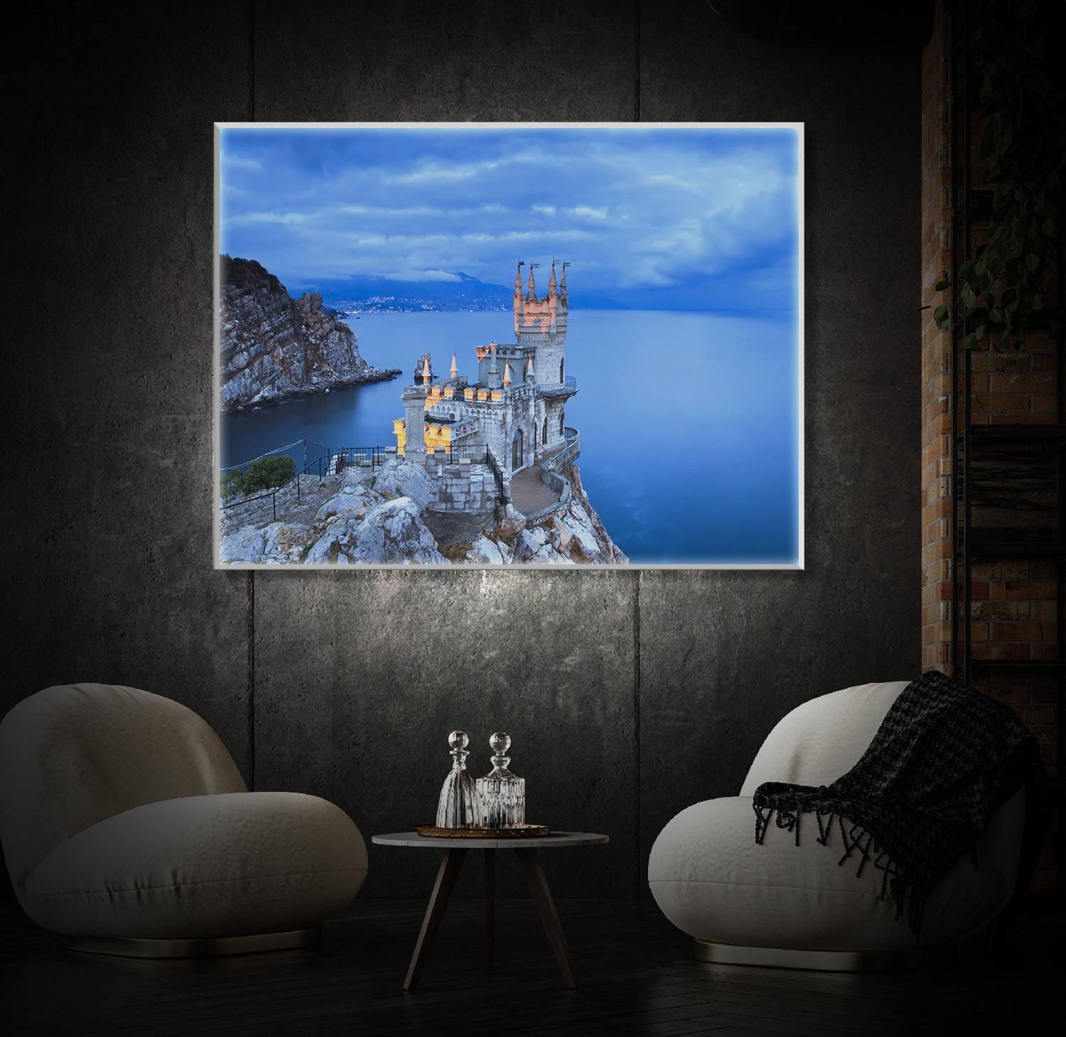 " Nest Crimea Evening Coast Castle Ocean Art" LED Leuchtbild