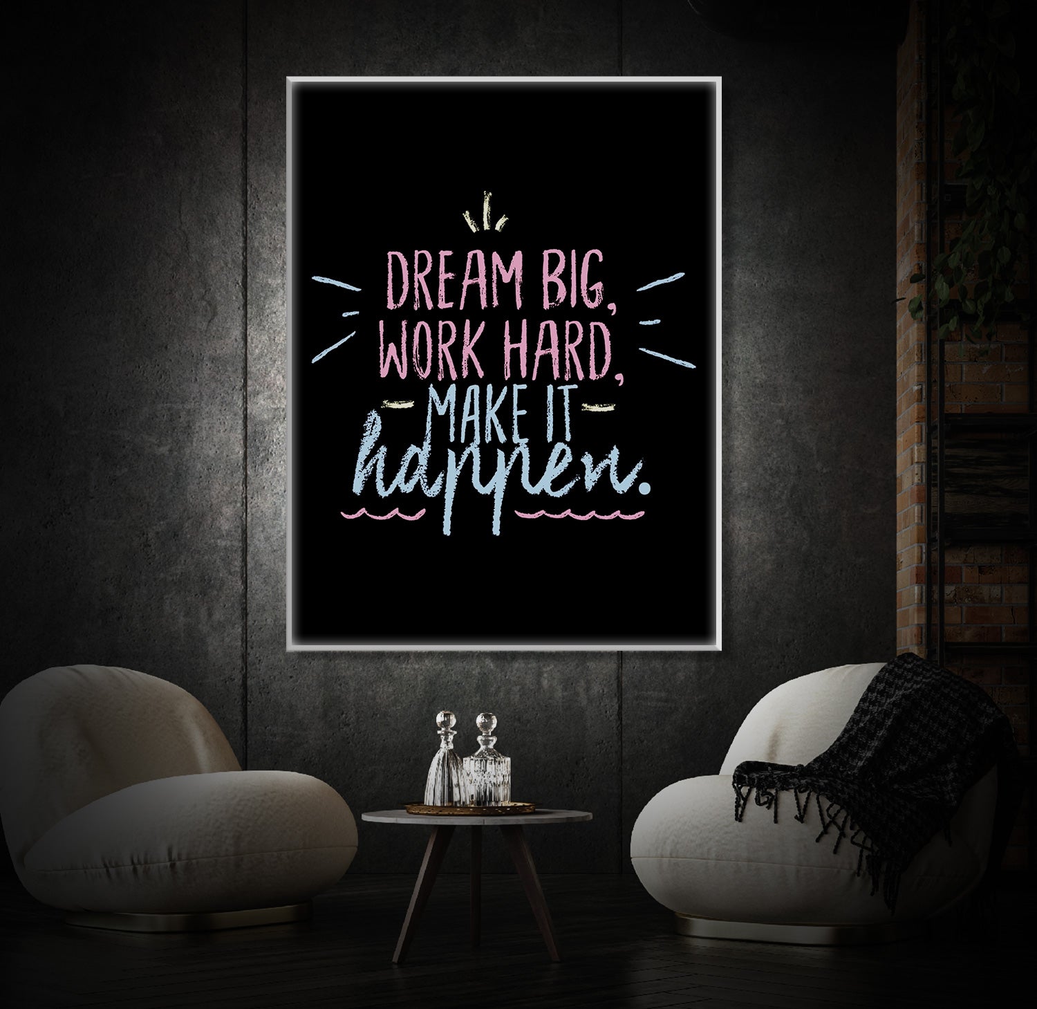 " Dream Big Work Hard" LED Leuchtbild