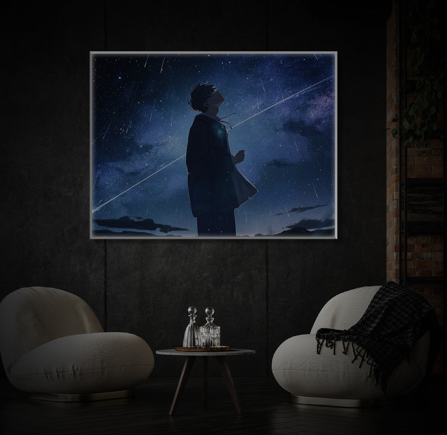 " Anime Boy Alone Night" LED Leuchtbild