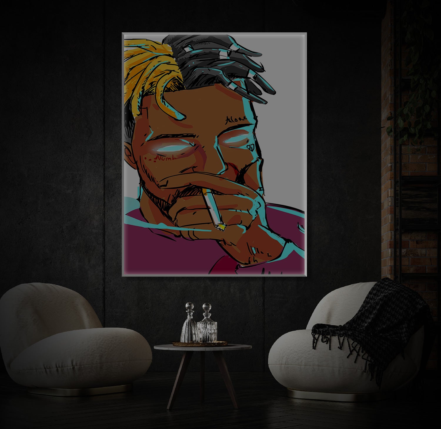 " Anime Typ Whit Cigarette" LED Leuchtbild
