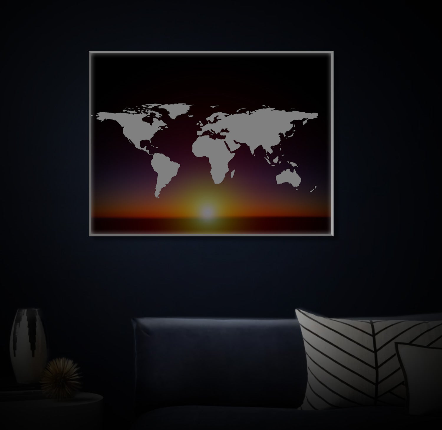 " Continents World Map Earth Art" LED Leuchtbild